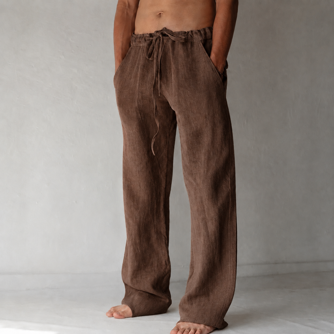 Men’s Linen Drawstring Wide-Leg Loose Trousers