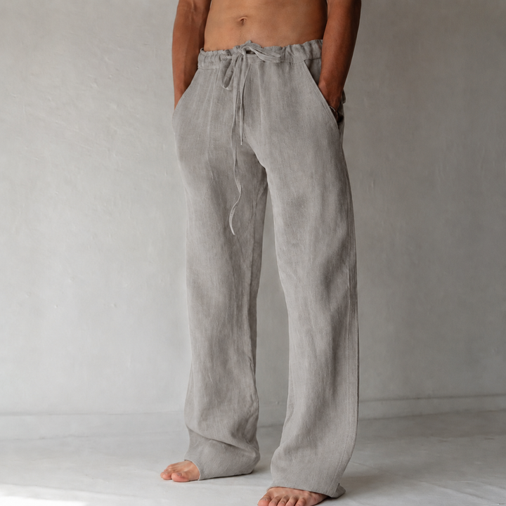 Men’s Linen Drawstring Wide-Leg Loose Trousers