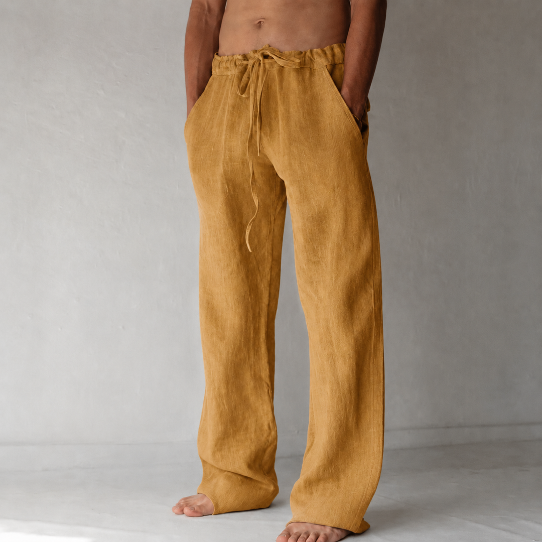 Men’s Linen Drawstring Wide-Leg Loose Trousers