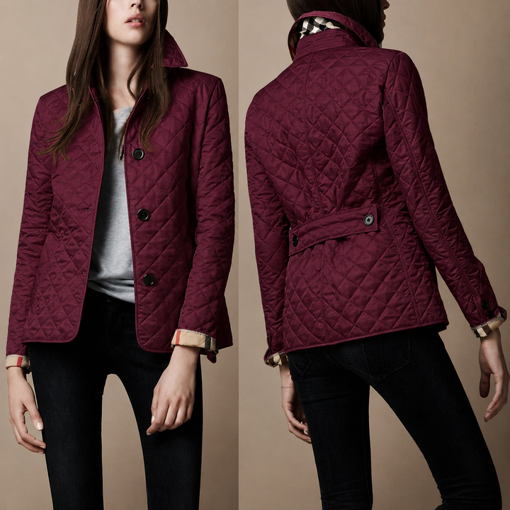 Women's Diamond Button Quilted Jacket | Structured Collar Everyday