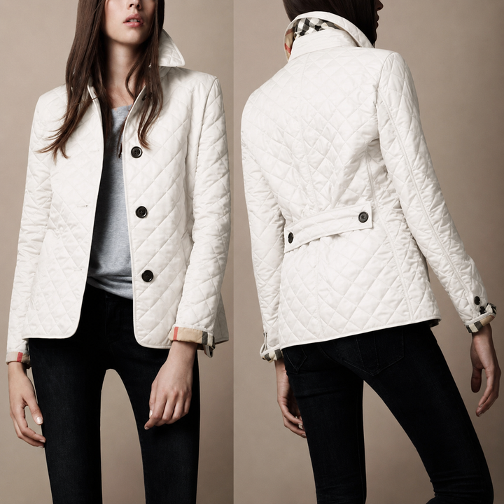 Women's Diamond Button Quilted Jacket | Structured Collar Everyday