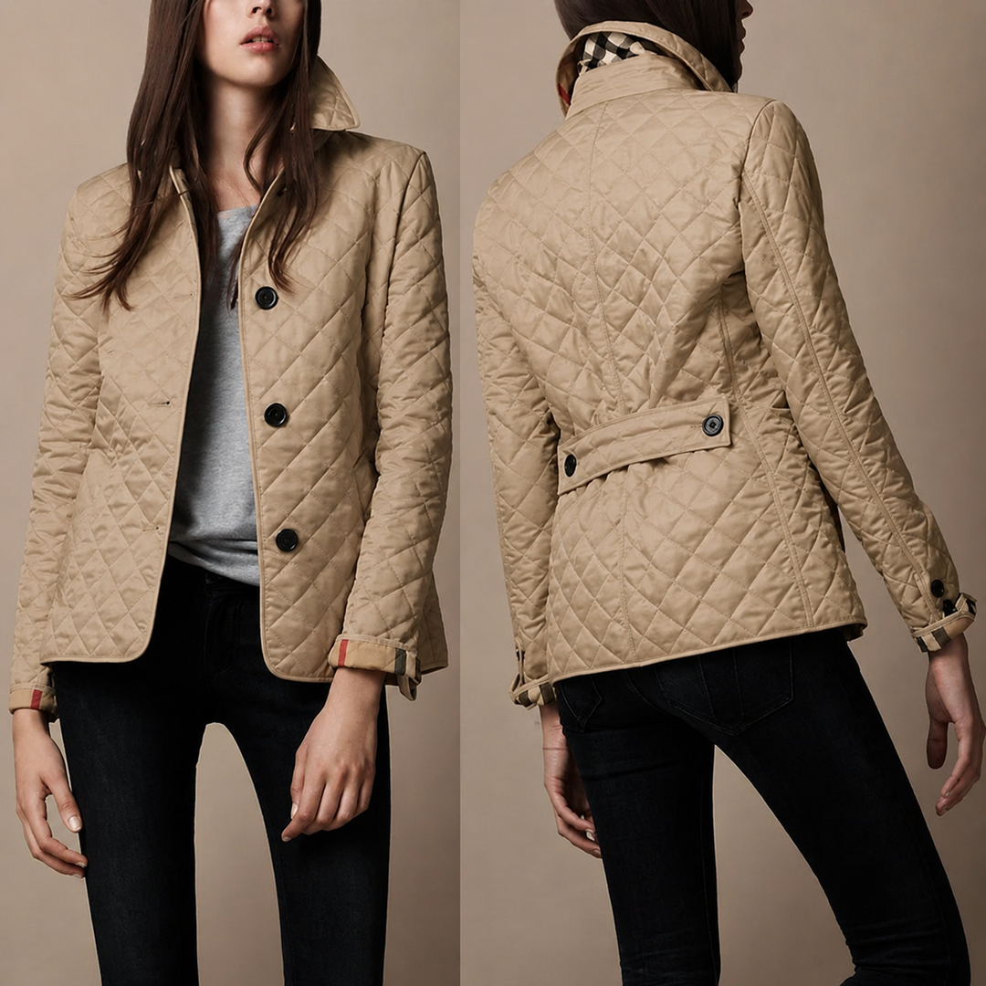 Women's Diamond Button Quilted Jacket | Structured Collar Everyday