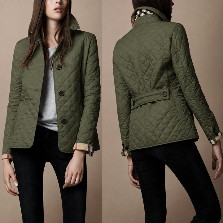 Women's Diamond Button Quilted Jacket | Structured Collar Everyday