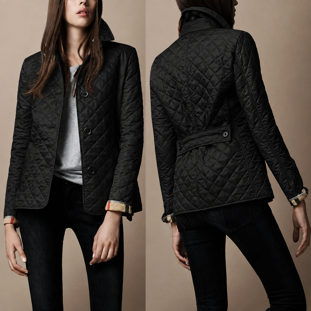 Women's Diamond Button Quilted Jacket | Structured Collar Everyday