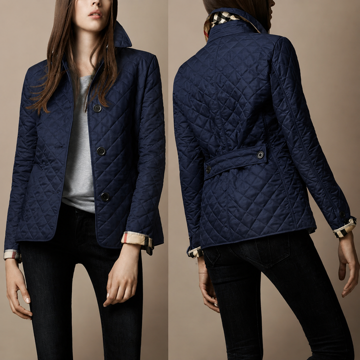 Women's Diamond Button Quilted Jacket | Structured Collar Everyday