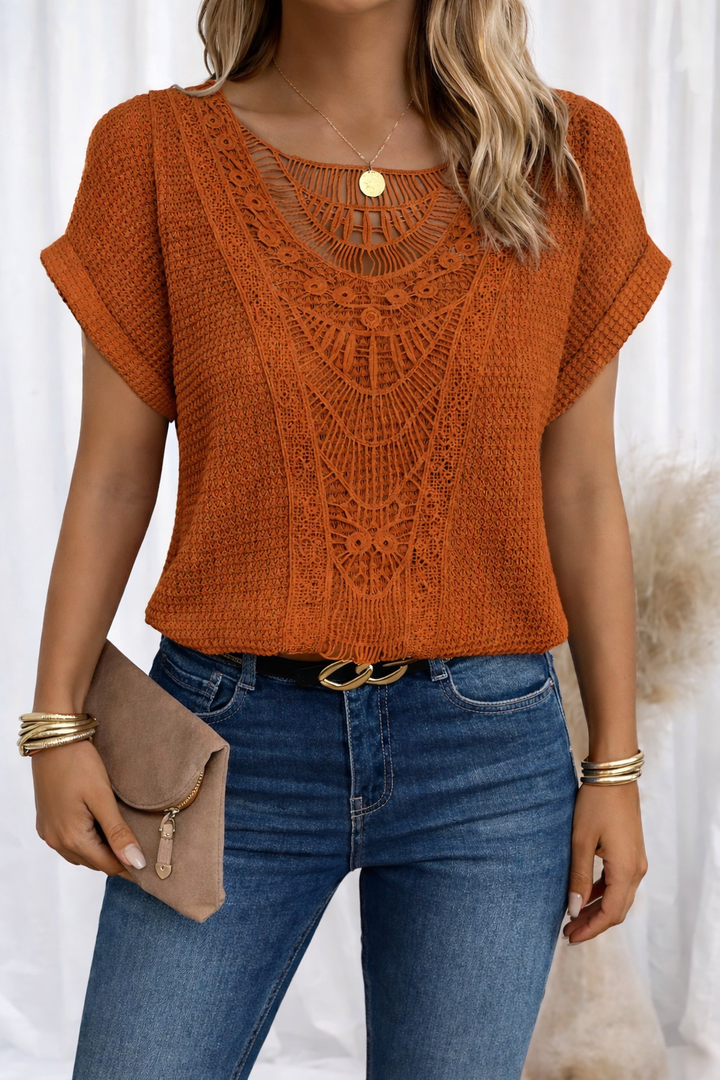 Women's Round Neck Lace Trim Top