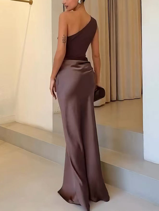 Elegant Pleated Party Maxi Dress | One Shoulder