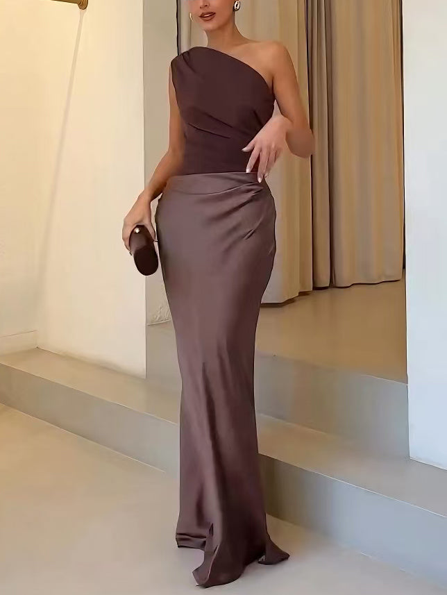 Elegant Pleated Party Maxi Dress | One Shoulder