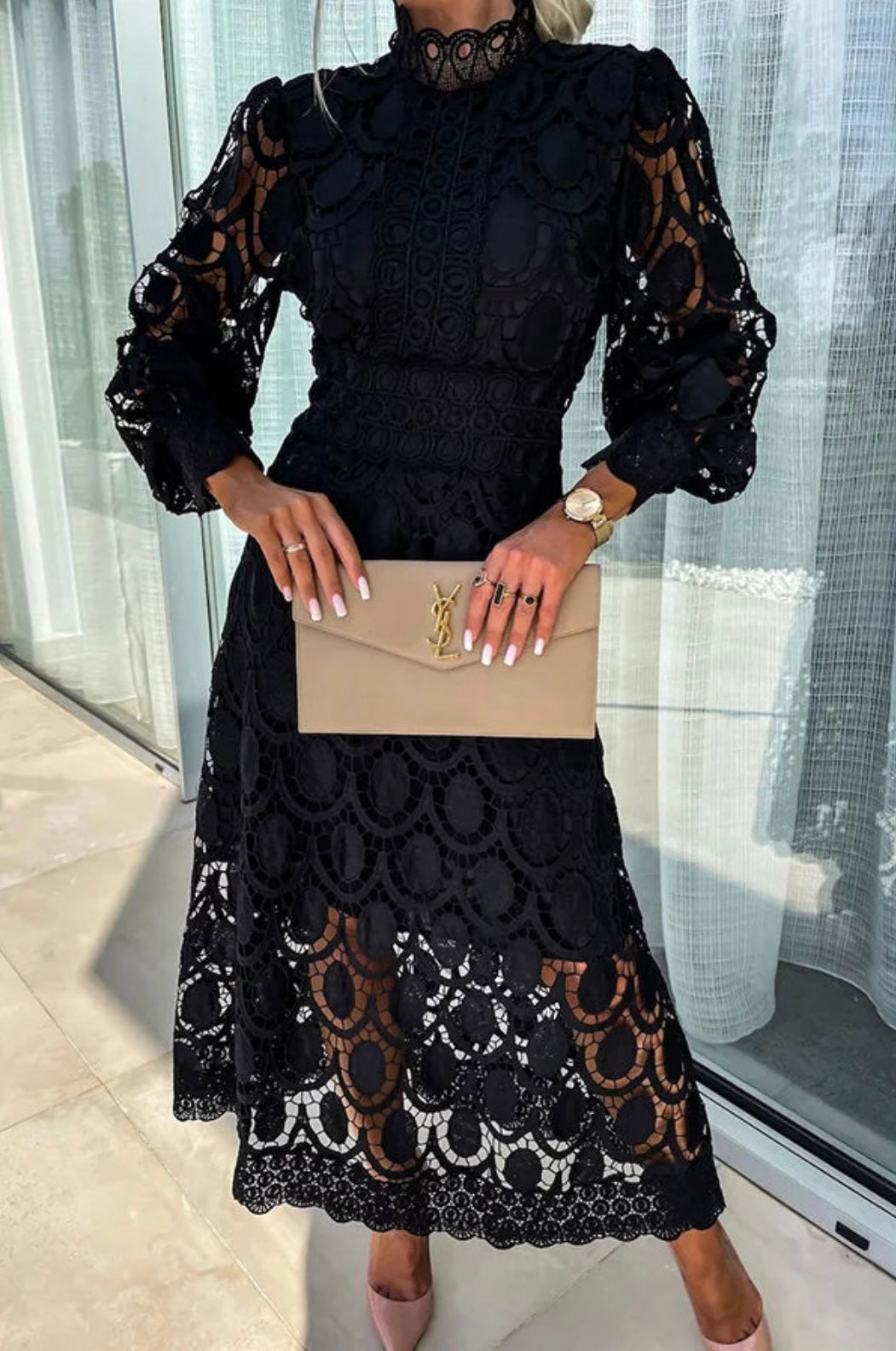 Women's Elegant Lace Midi Dress