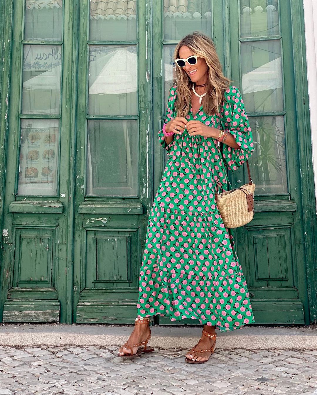 Relaxed Boho Maxi Dress | V Neck Printed