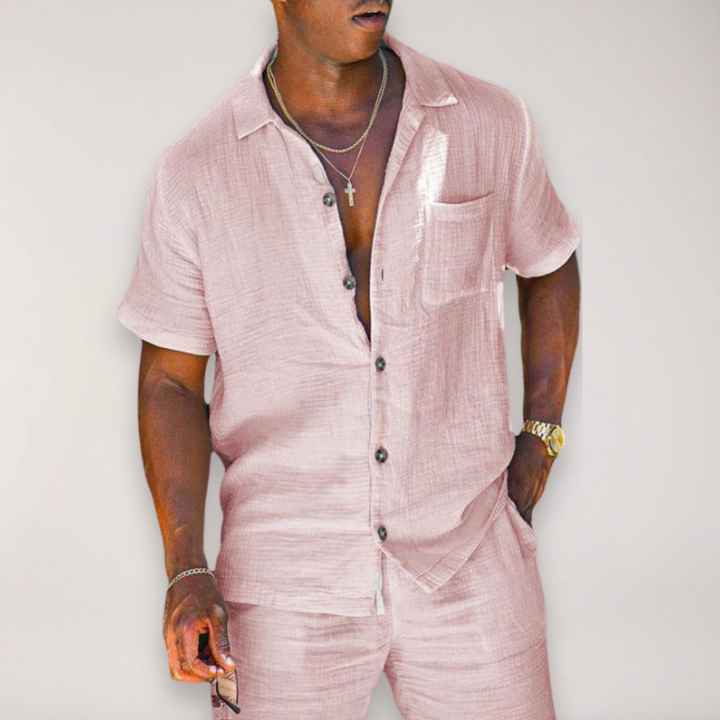 Men’s Short Sleeve Linen Two-Piece Set
