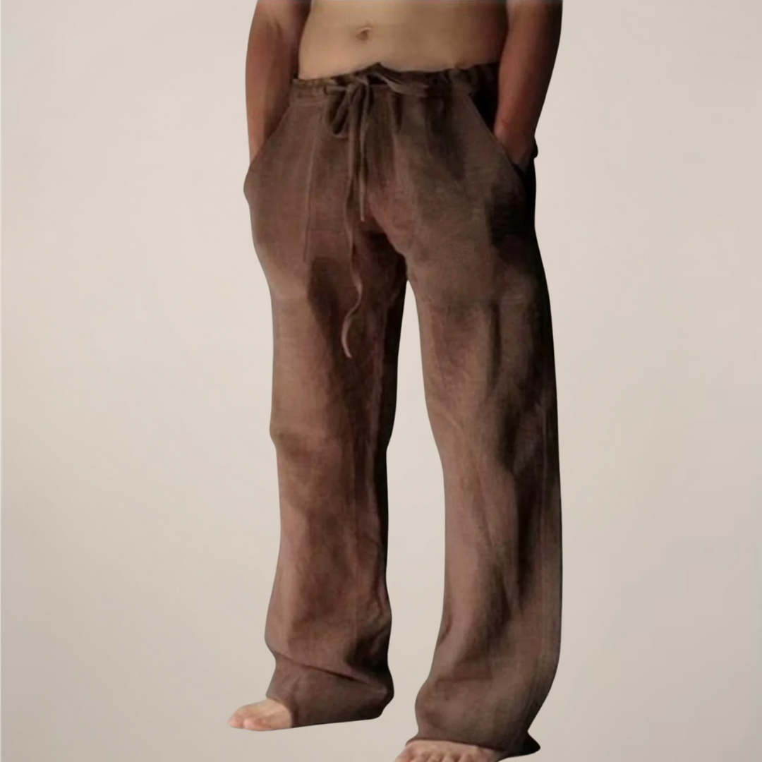 Men’s Linen Drawstring Wide-Leg Loose Trousers