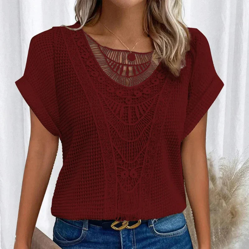 Women's Round Neck Lace Trim Top