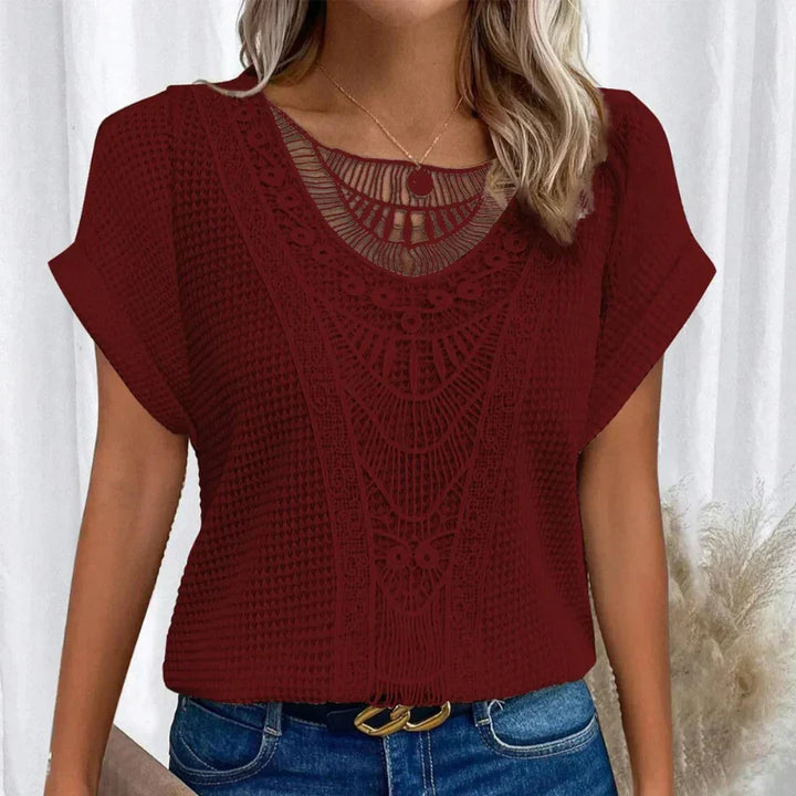 Women's Round Neck Lace Trim Top