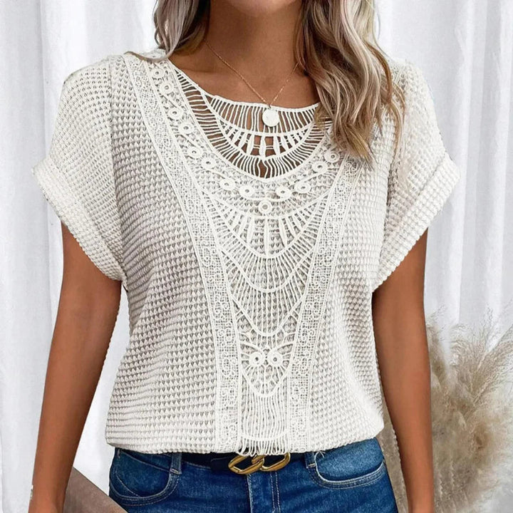 Women's Round Neck Lace Trim Top