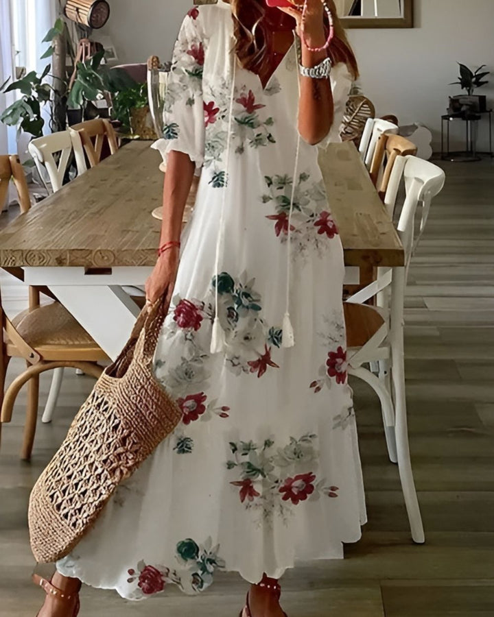 Boho Maxi Dress Women’s | V Neck Tassel