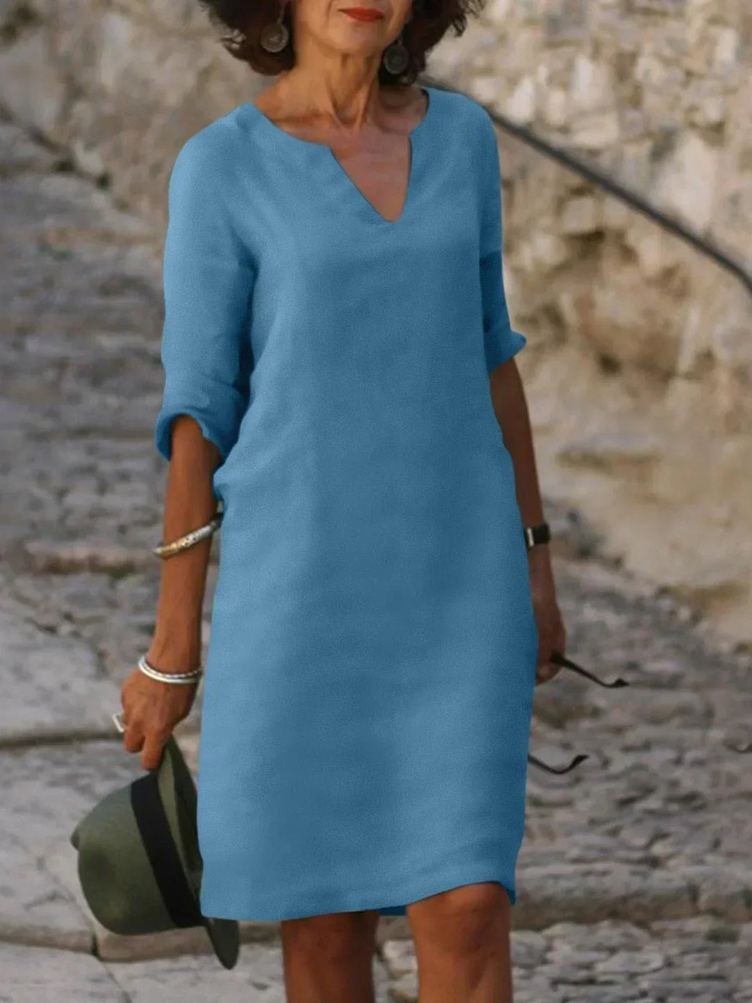 Women's Elegant V-Neck 3/4 Sleeve Dress