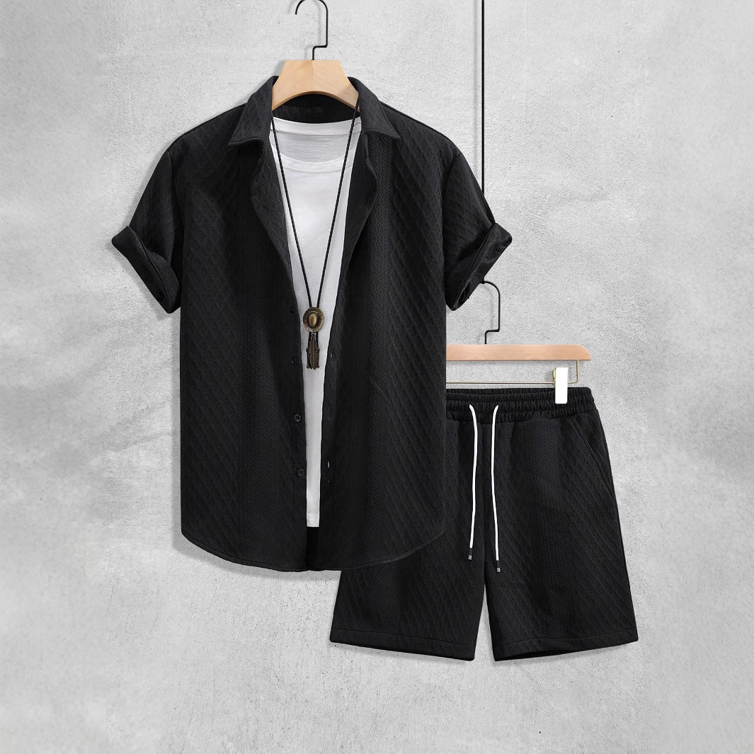Men’s Short Sleeve Textured Two-Piece Set