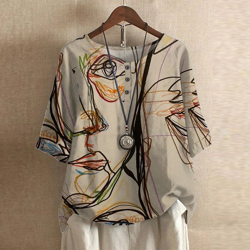 Women’s Retro Floral Blouse | Short Sleeve