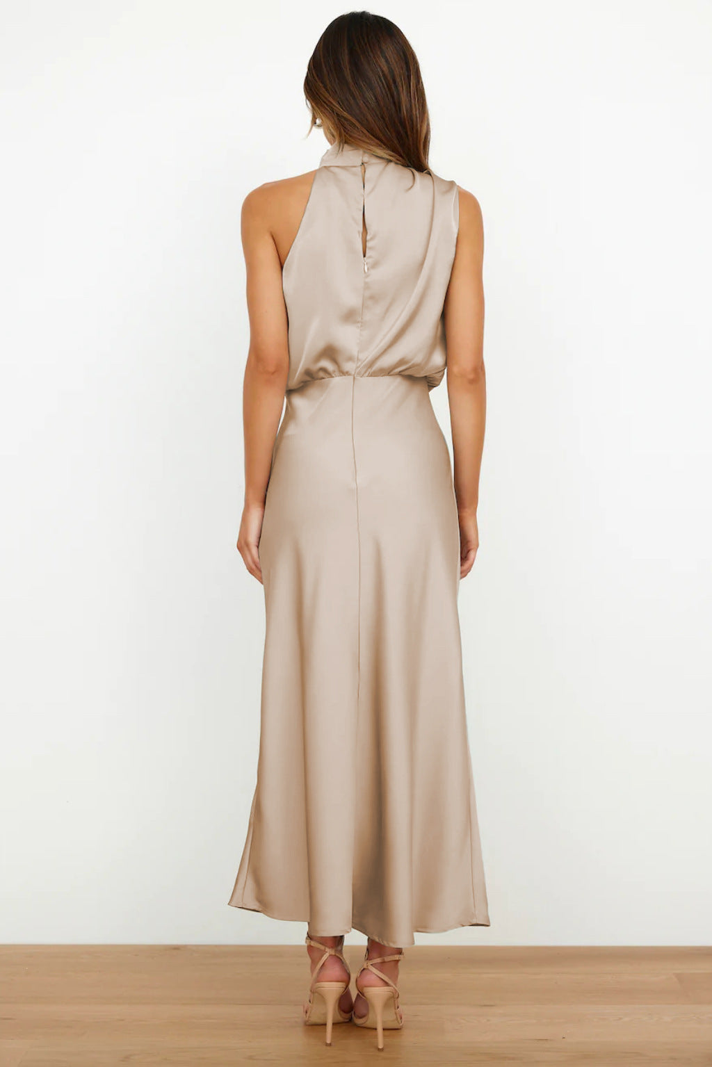 Women’s Elegant Halter Neck Satin Midi Dress