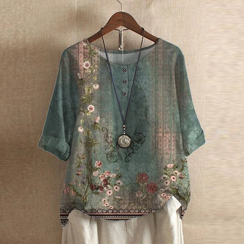 Women’s Retro Floral Blouse | Short Sleeve