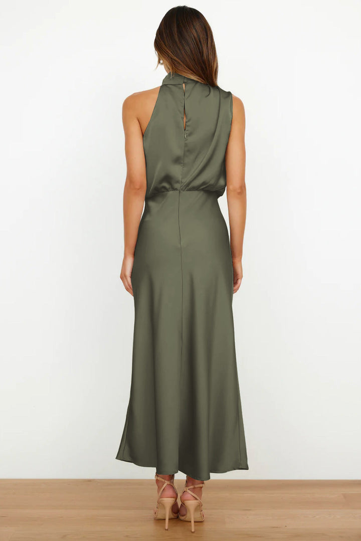 Women’s Elegant Halter Neck Satin Midi Dress