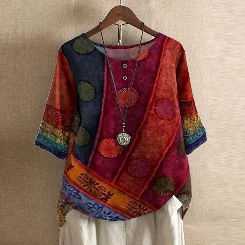 Women’s Retro Floral Blouse | Short Sleeve