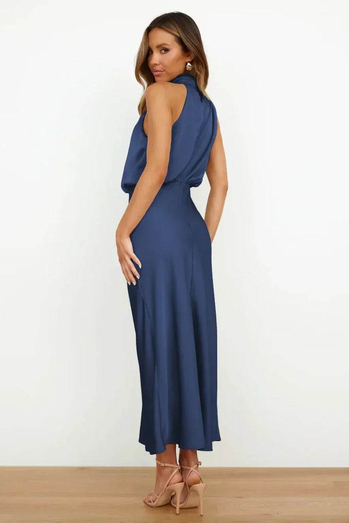 Women’s Elegant Halter Neck Satin Midi Dress