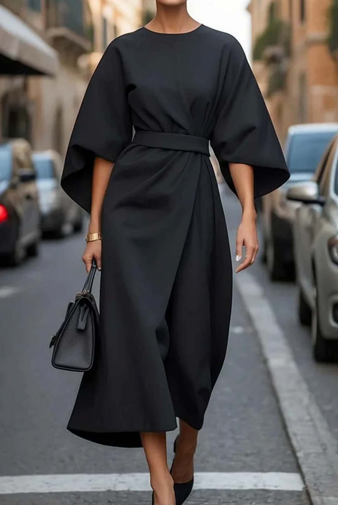 Women's Elegant Lantern Sleeves Midi Dress