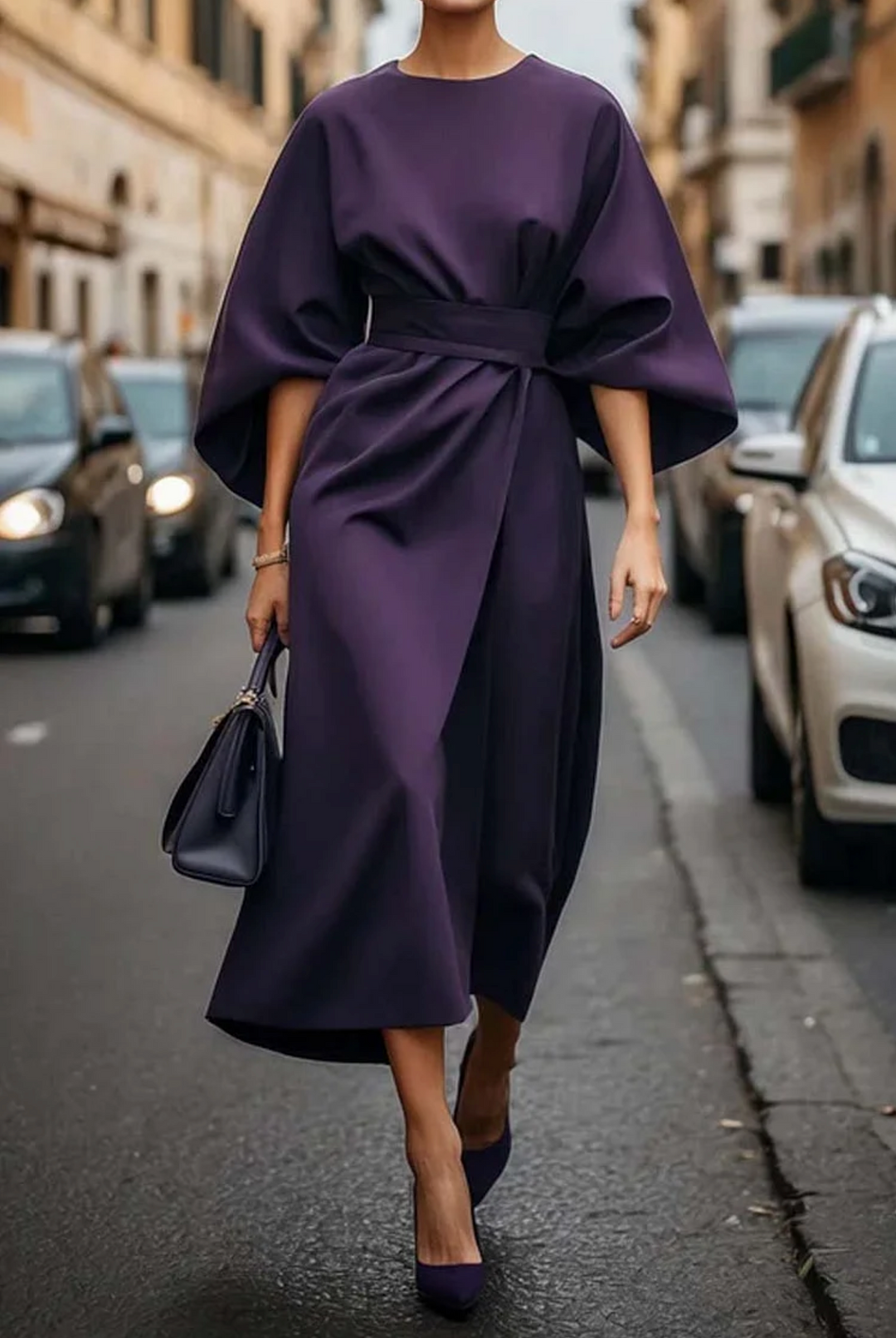 Women's Elegant Lantern Sleeves Midi Dress