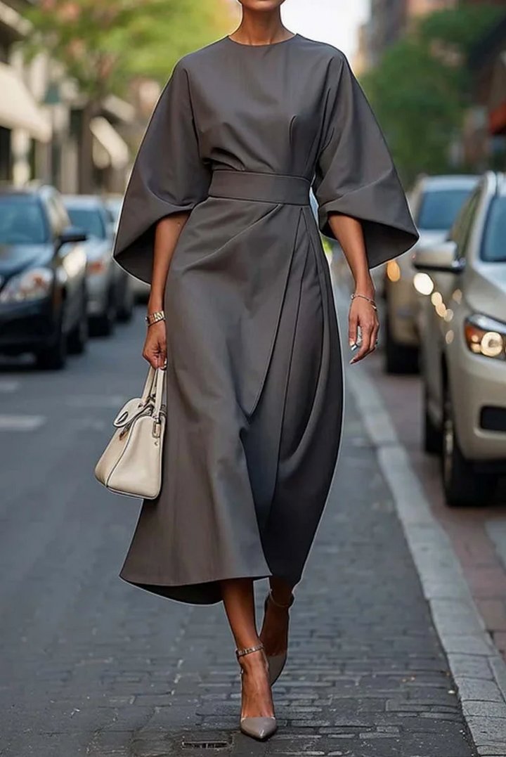 Women's Elegant Lantern Sleeves Midi Dress