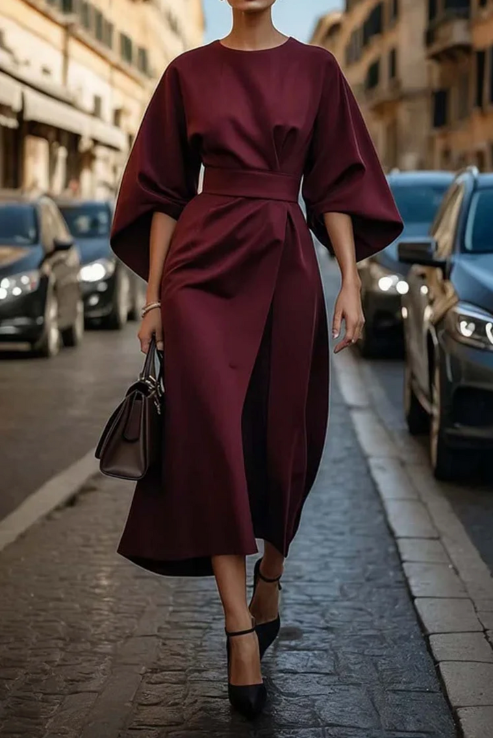 Women's Elegant Lantern Sleeves Midi Dress