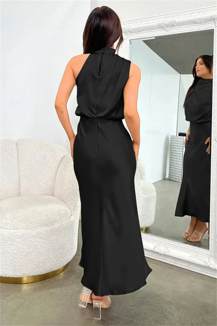 Women’s Elegant Halter Neck Satin Midi Dress