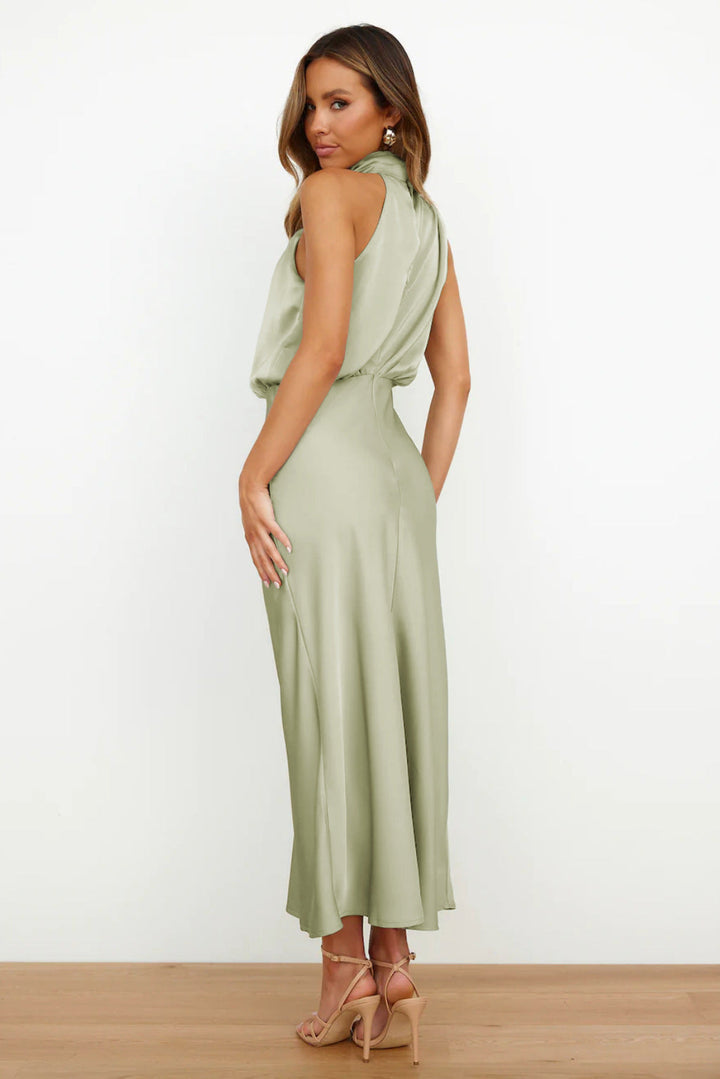 Women’s Elegant Halter Neck Satin Midi Dress