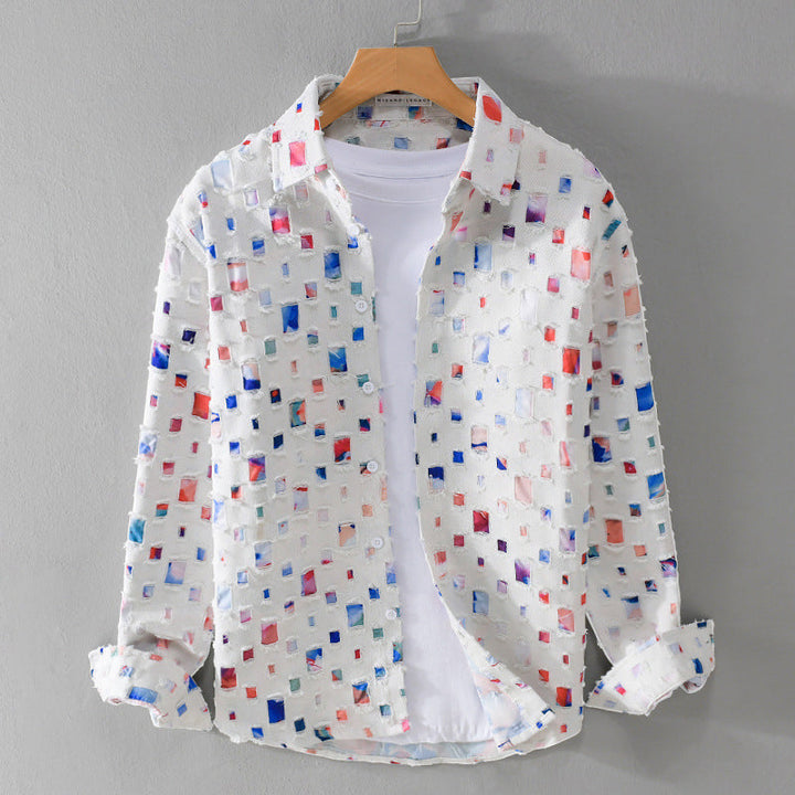 Plaid Shirt | Long Sleeve Geometric Print
