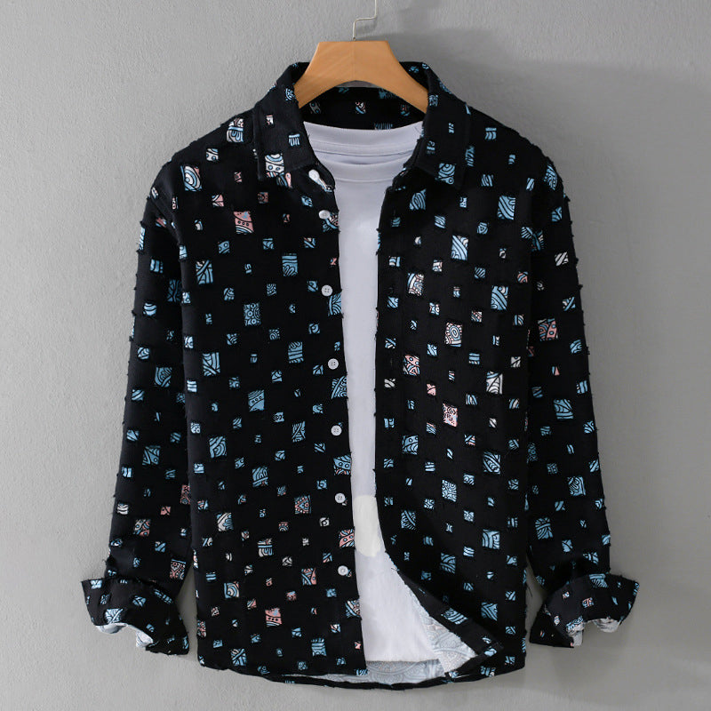 Plaid Shirt | Long Sleeve Geometric Print