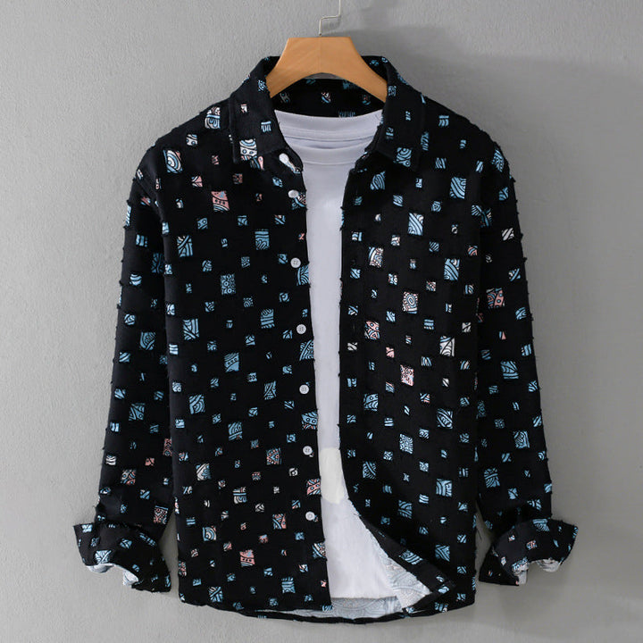 Plaid Shirt | Long Sleeve Geometric Print