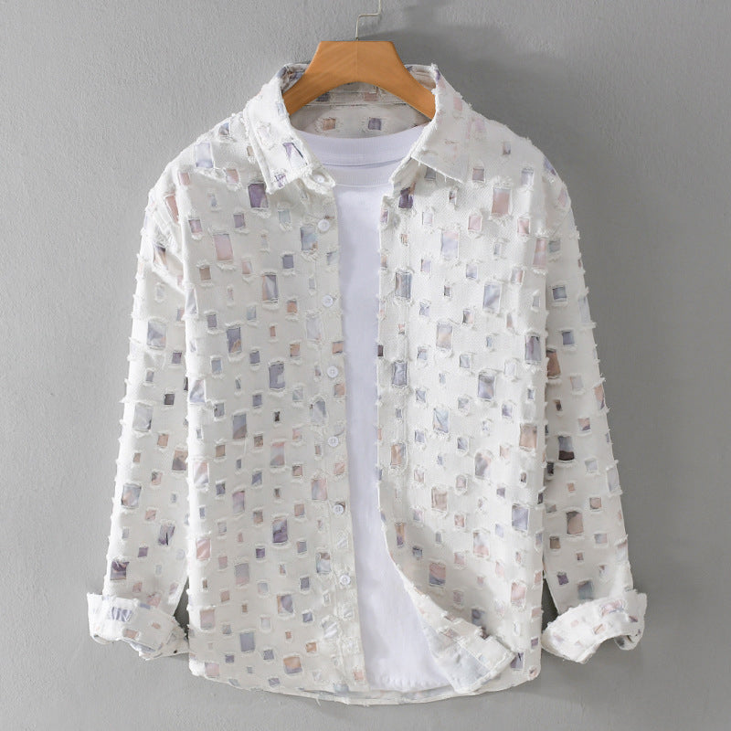 Plaid Shirt | Long Sleeve Geometric Print