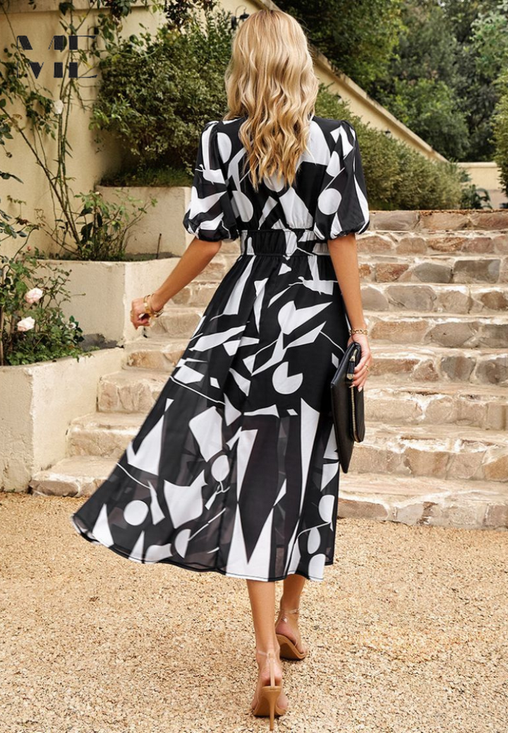 Women's Elegant Floral V-Neck Midi Dress