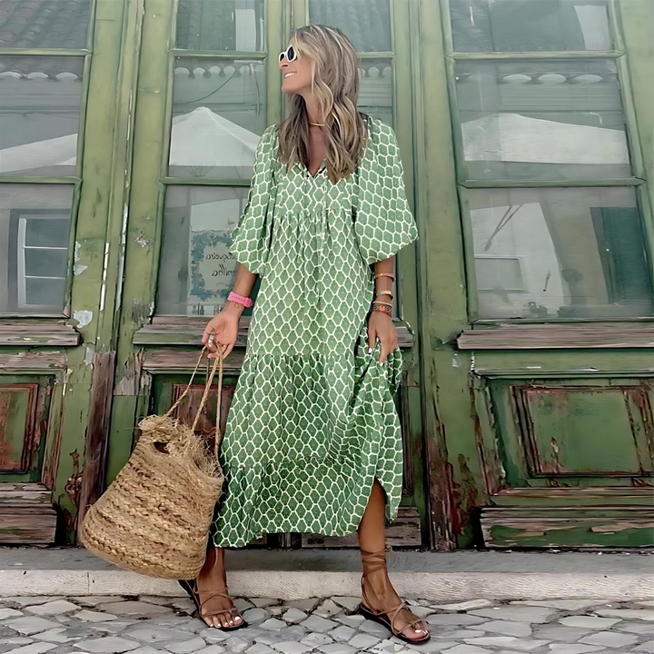 Relaxed Boho Maxi Dress | V Neck Printed