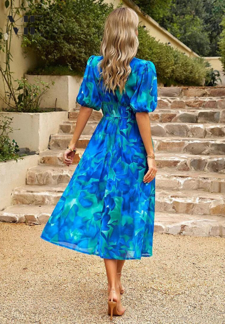 Women's Elegant Floral V-Neck Midi Dress