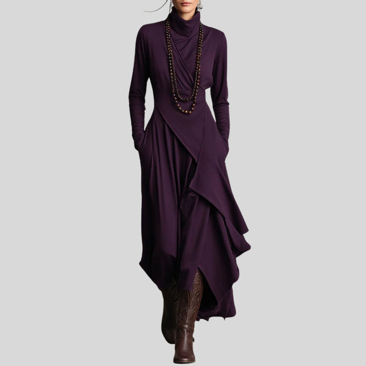 Women’s Elegant High Neck Long Sleeve Maxi Dress