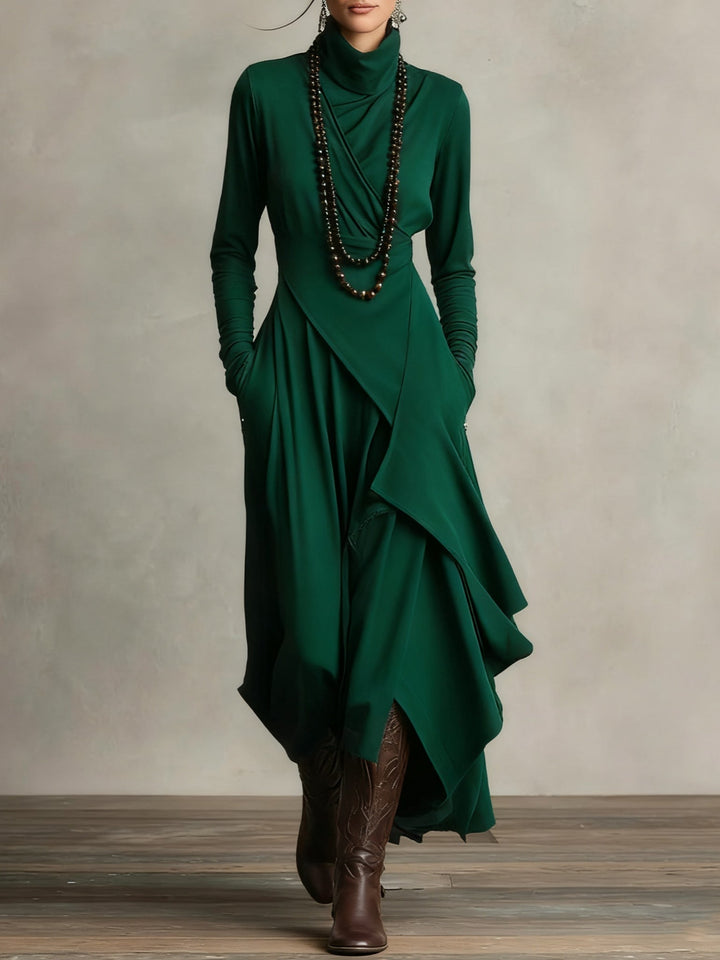 Women’s Elegant High Neck Long Sleeve Maxi Dress