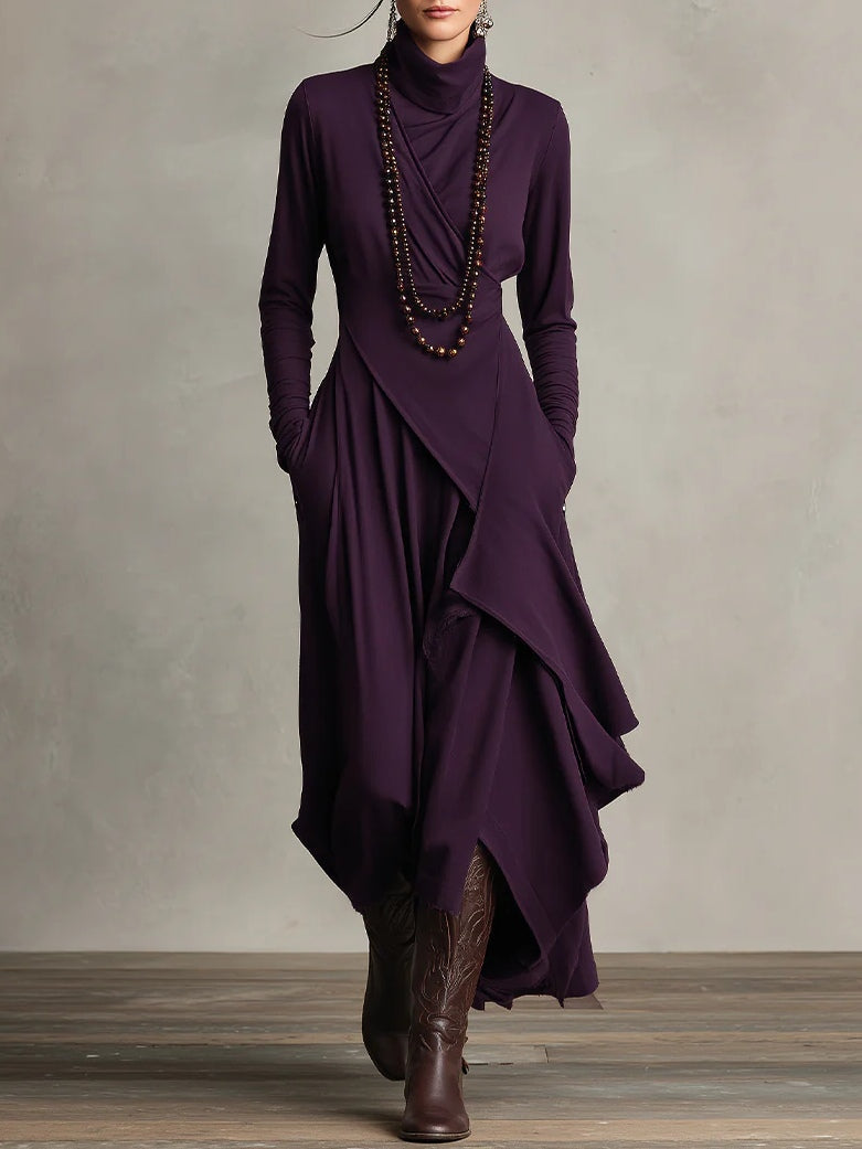 Women’s Elegant High Neck Long Sleeve Maxi Dress