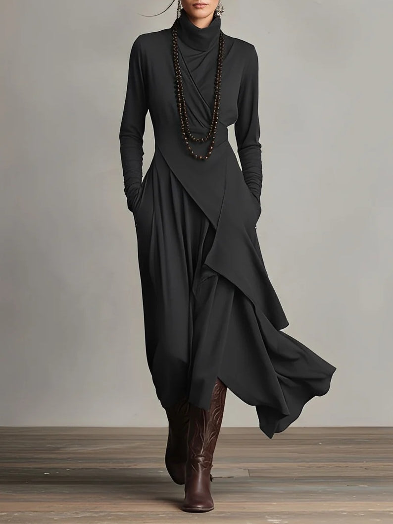 Women’s Elegant High Neck Long Sleeve Maxi Dress