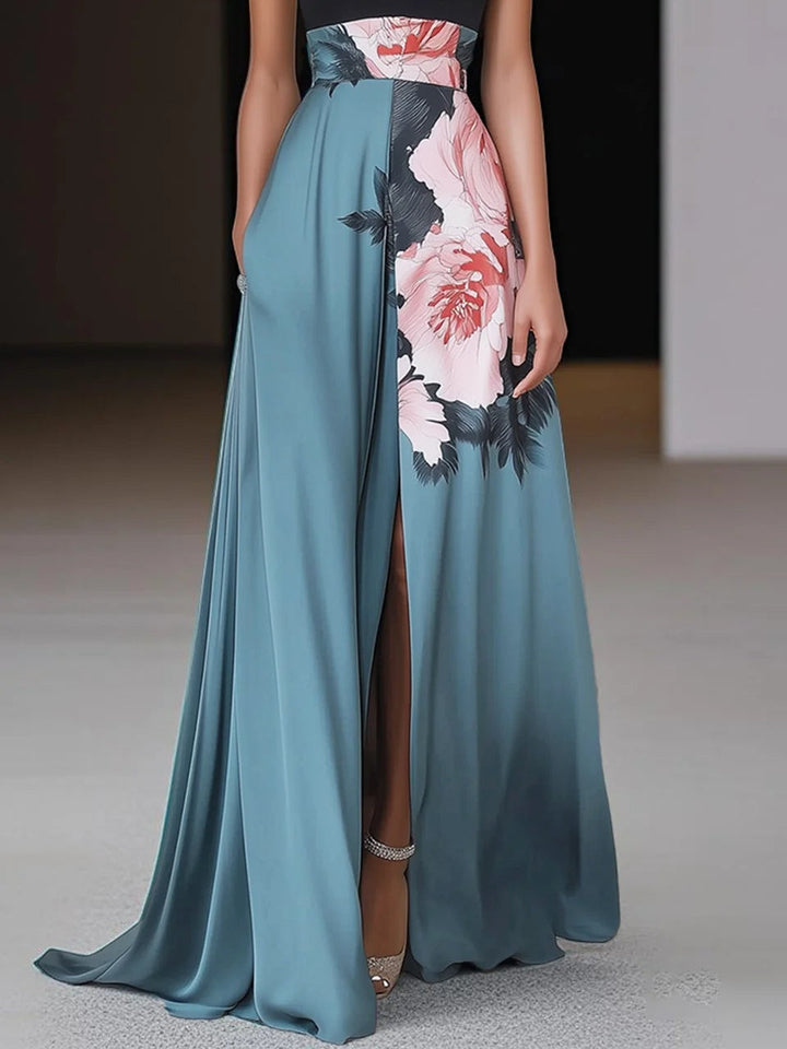 Women's Floral Sleeveless Halter Neck Maxi Dress