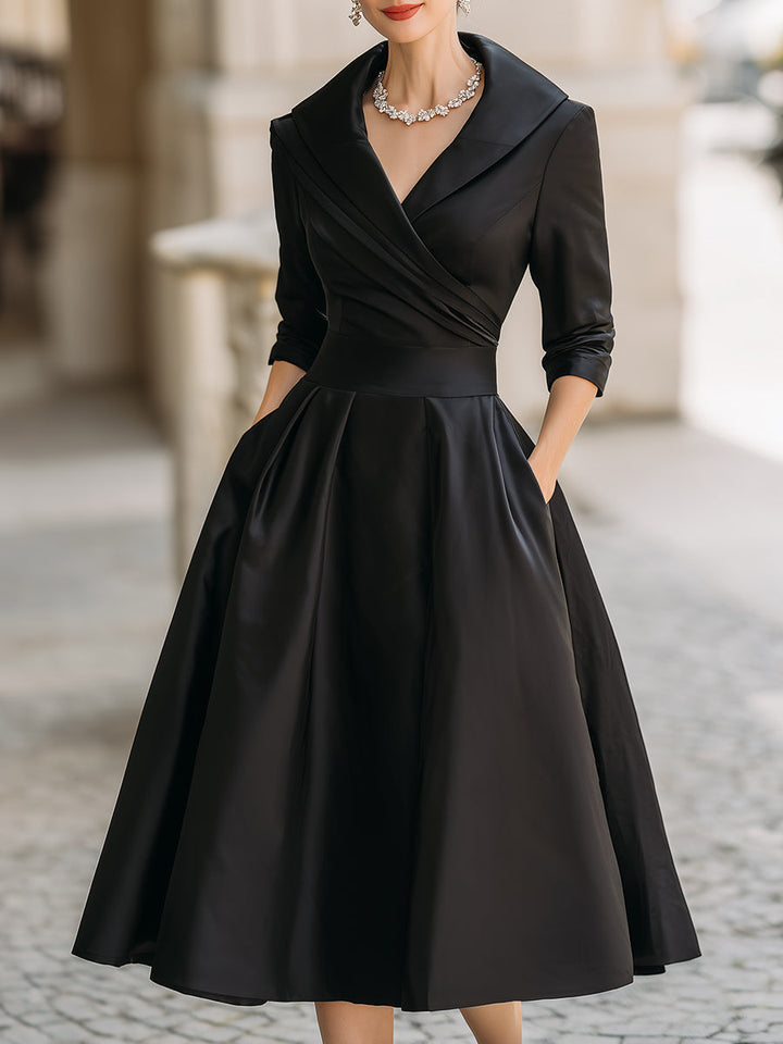 Midi Dress | Women's Elegant Wrap V-Neck
