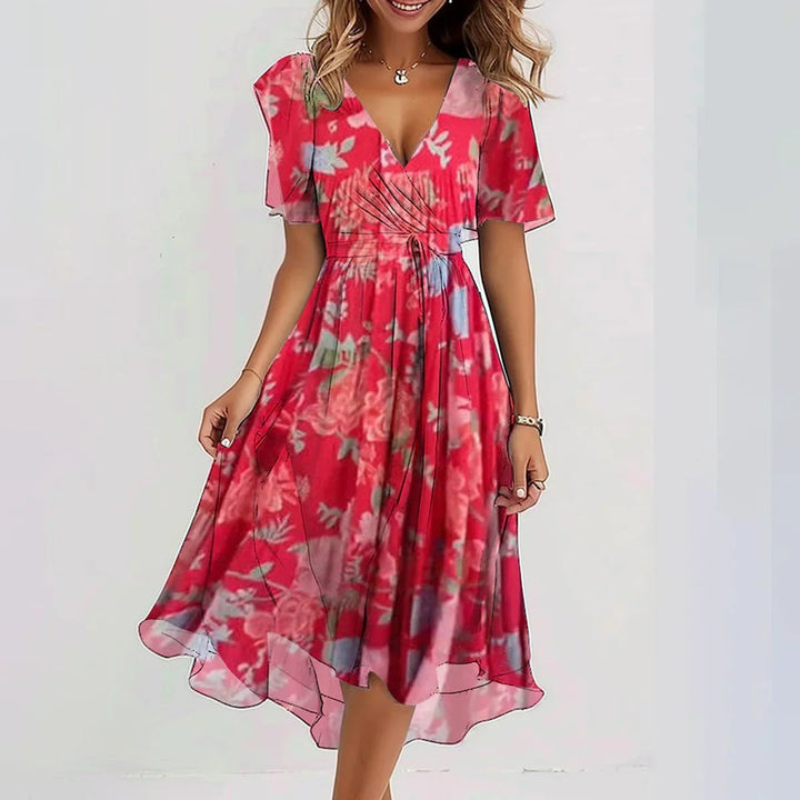 Women's Wrap Flutter Sleeve Elegant Midi Dress