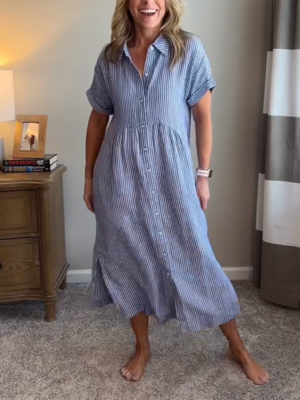 Women's Striped Shirt Midi Dress