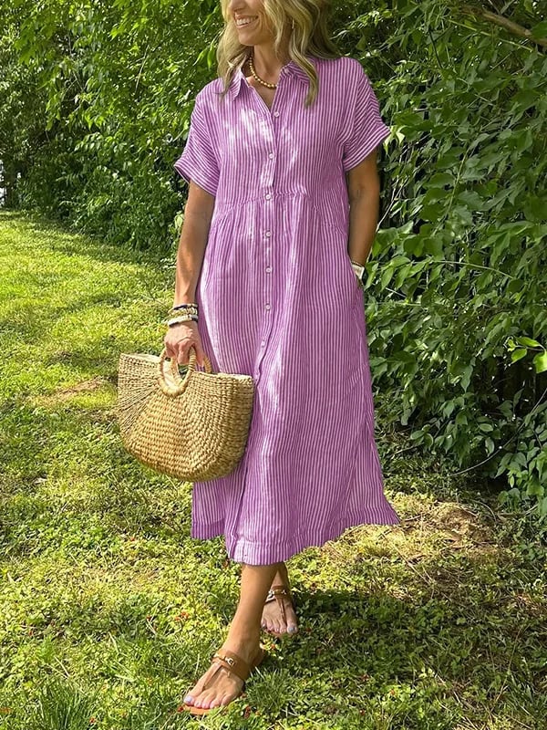 Women's Striped Shirt Midi Dress